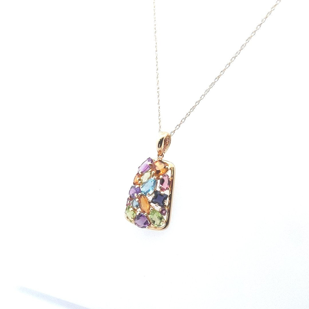 Estate $500 14K Yellow Gold Multi Color Gemstone Necklace