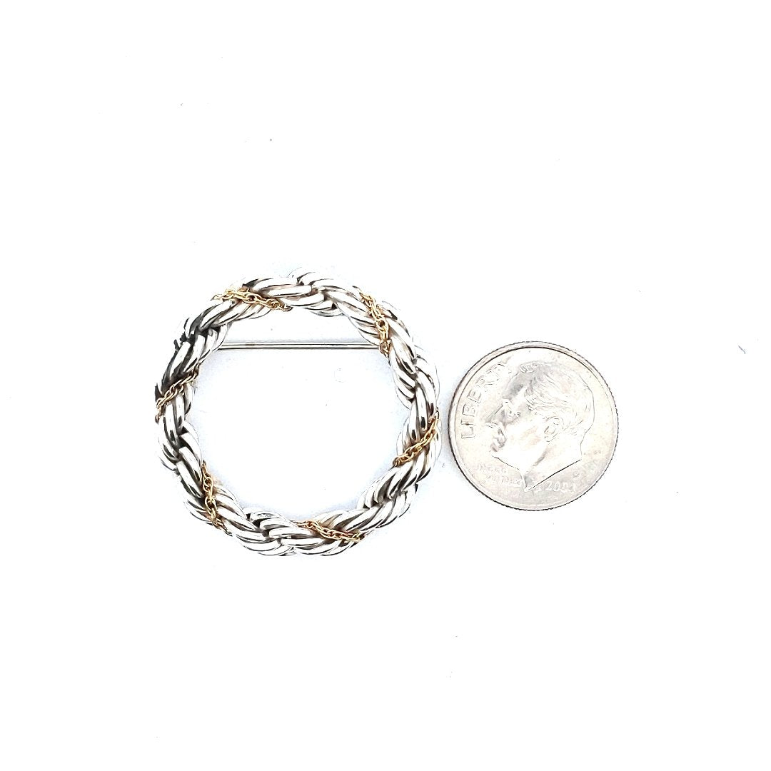 Designer $200 18K Yellow Gold Sterling Tiffany & Co. Circle Rope Brooch