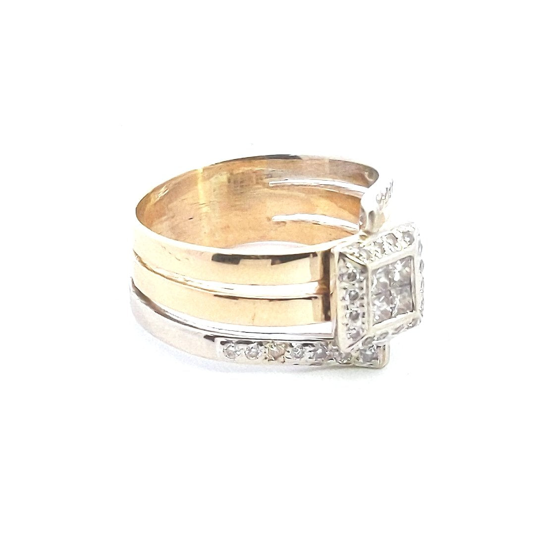 Estate $1900 18K Two Tone Gold Diamond Bypass Ring