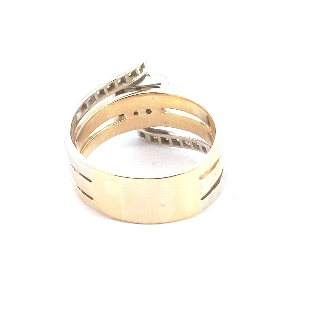 Estate $1900 18K Two Tone Gold Diamond Bypass Ring