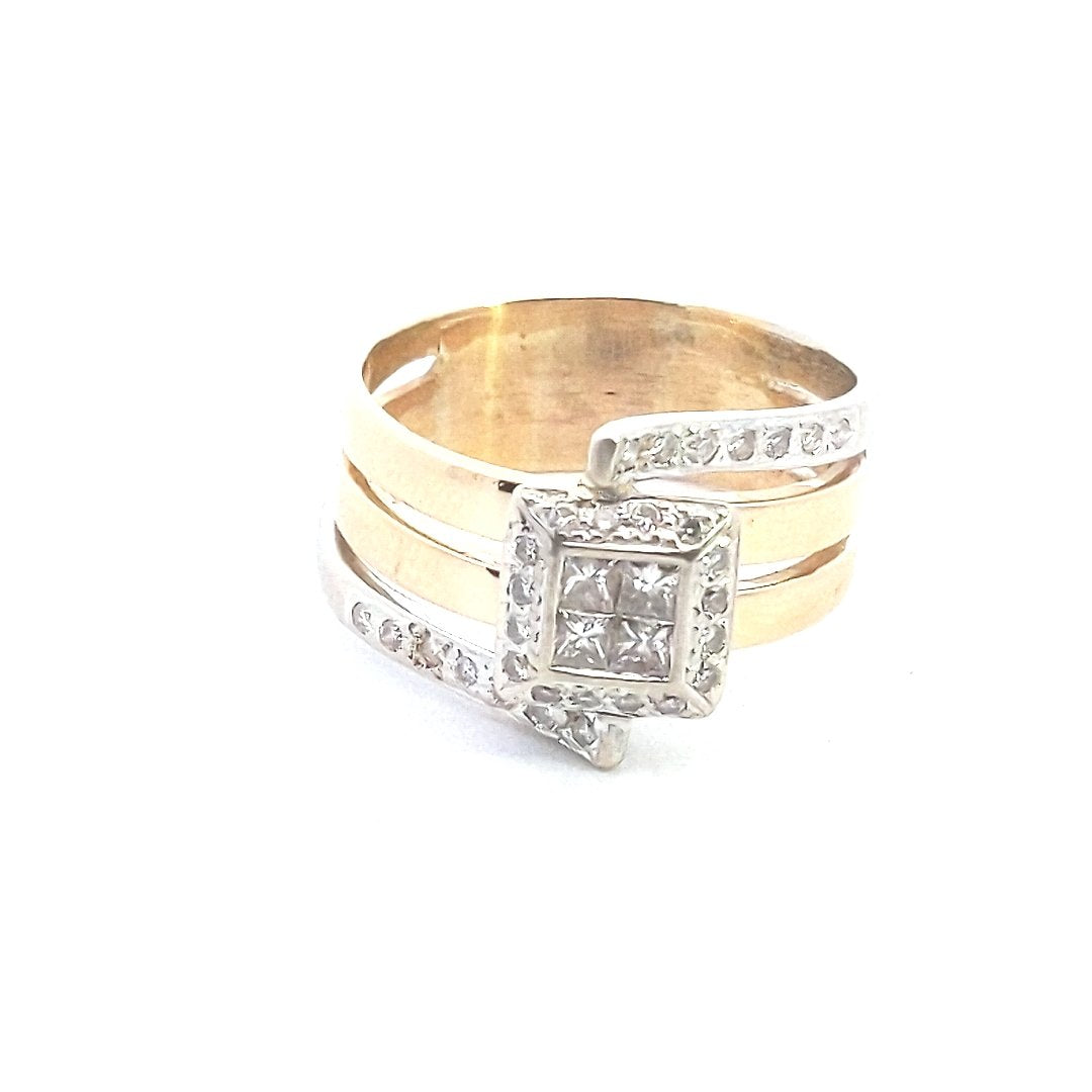 Estate $1900 18K Two Tone Gold Diamond Bypass Ring