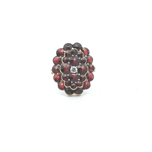 Vintage $500 14K Yellow Gold Bohemian Garnet Diamond Ring