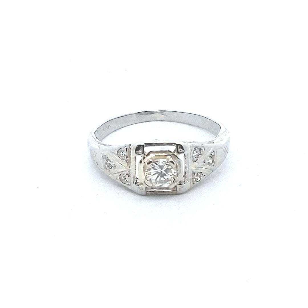 Vintage $500 18K White Gold Deco Diamond Engagement Ring