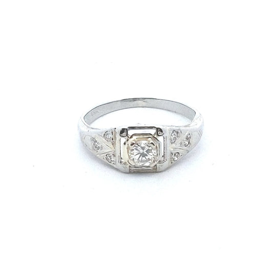 Vintage $500 18K White Gold Deco Diamond Engagement Ring