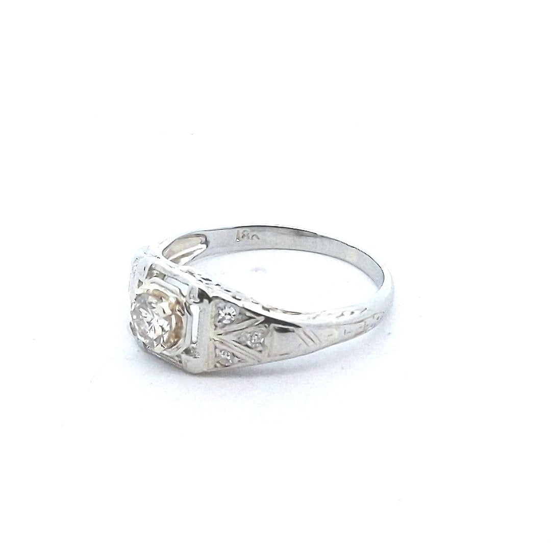 Vintage $500 18K White Gold Deco Diamond Engagement Ring