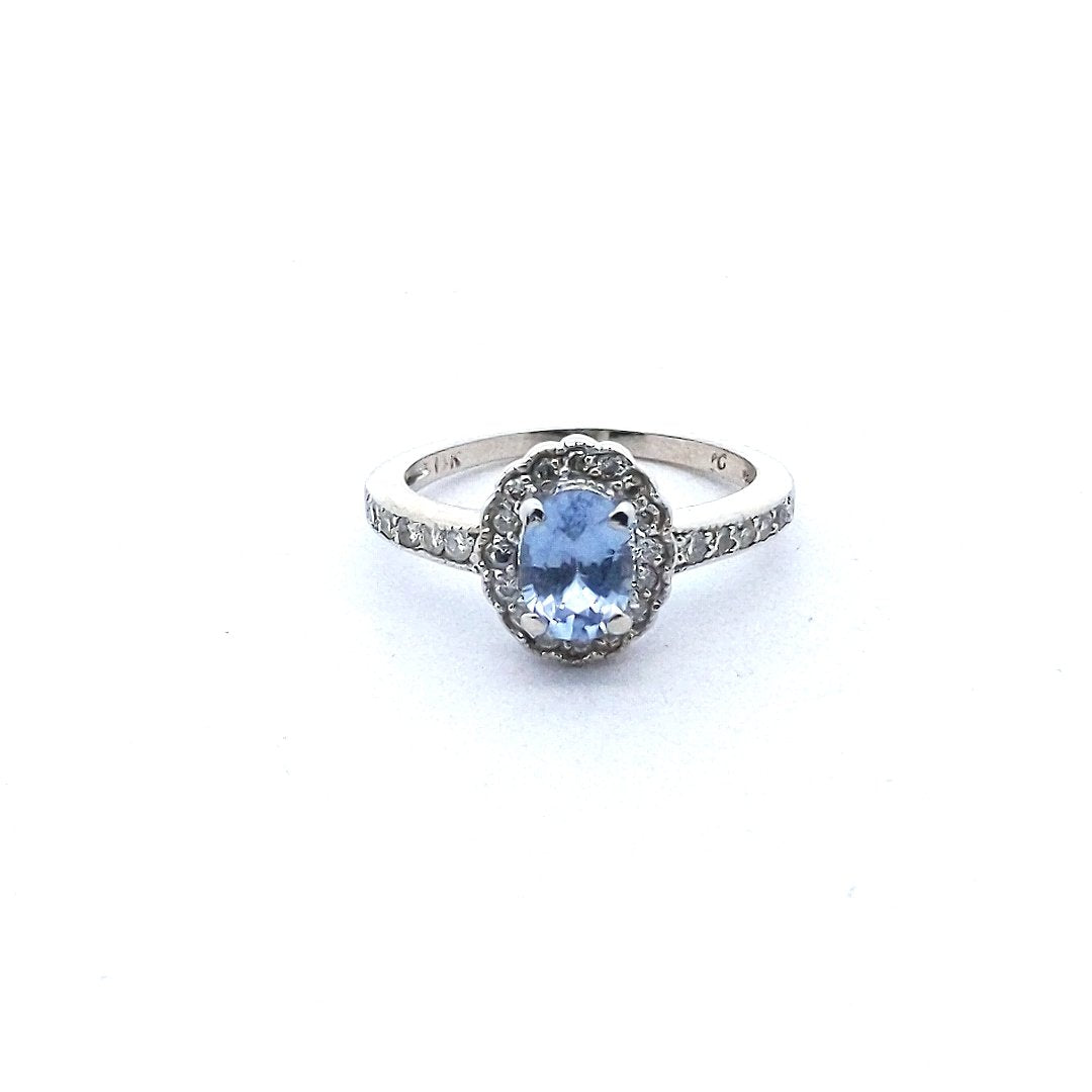 Estate $800 14K White Gold Oval Sapphire Diamond Ring