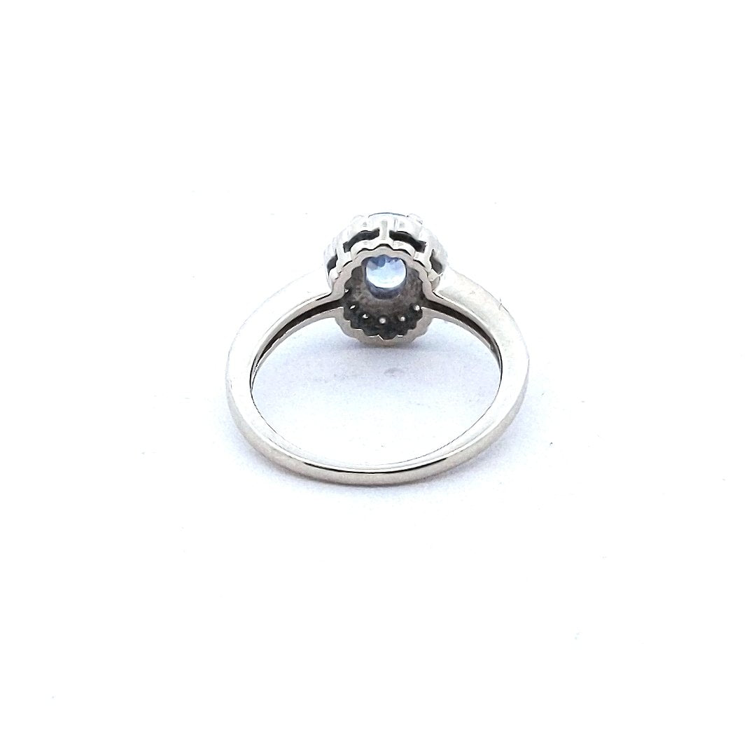 Estate $800 14K White Gold Oval Sapphire Diamond Ring