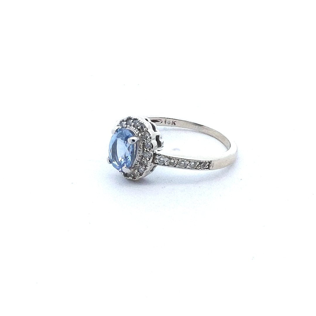 Estate $800 14K White Gold Oval Sapphire Diamond Ring