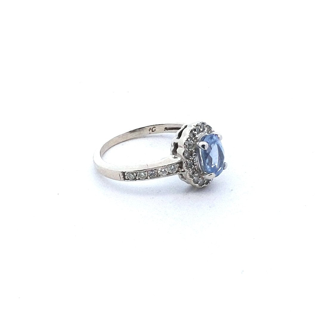 Estate $800 14K White Gold Oval Sapphire Diamond Ring