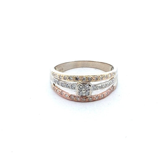 Estate $800 14K Tri Color Gold Diamond 3 Row Ring