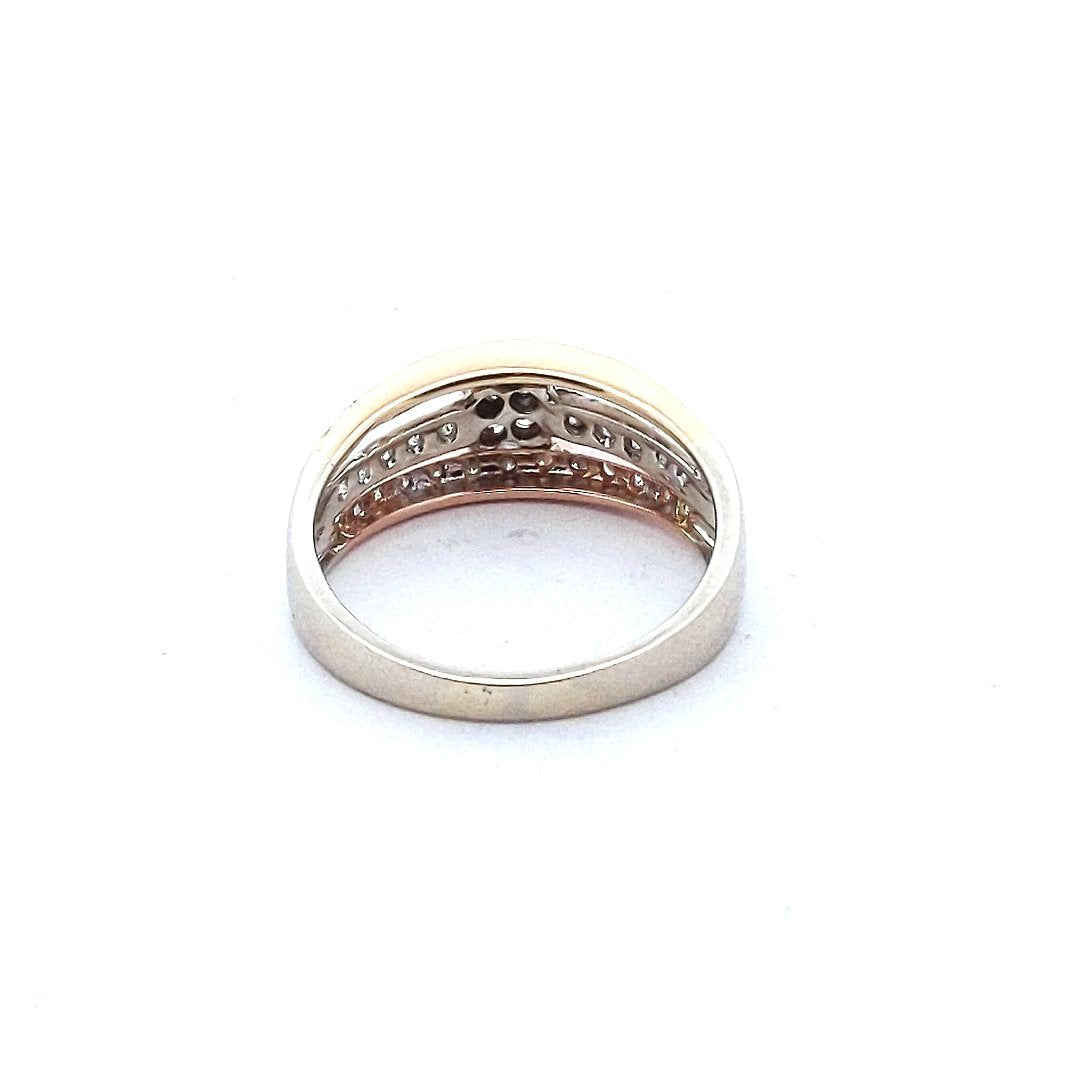 Estate $800 14K Tri Color Gold Diamond 3 Row Ring