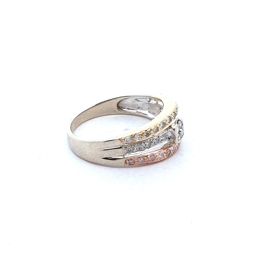Estate $800 14K Tri Color Gold Diamond 3 Row Ring