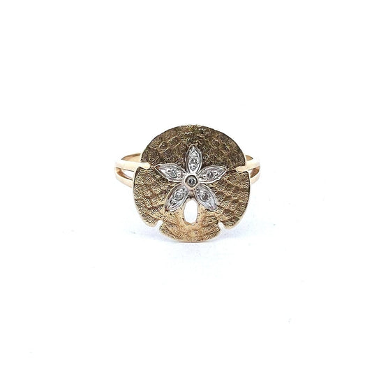 Estate $500 14K Yellow Gold Diamond Textured Gold Sand Dollar Ring