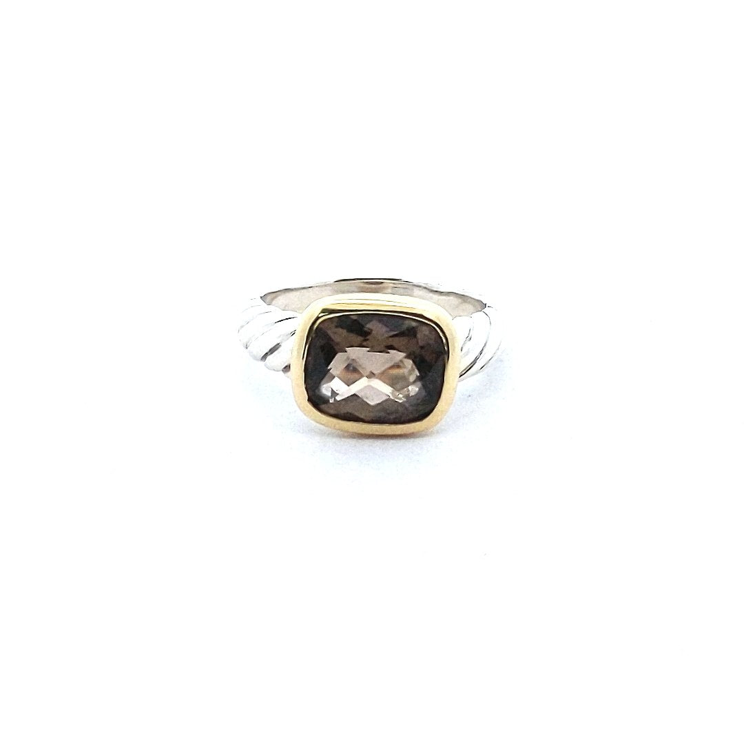 18K Yellow Gold Sterling David Yurman Checkerboard Smokey Quartz Ring