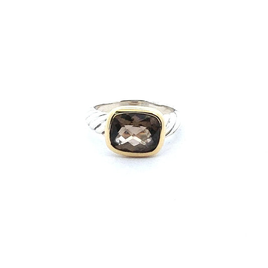18K Yellow Gold Sterling David Yurman Checkerboard Smokey Quartz Ring