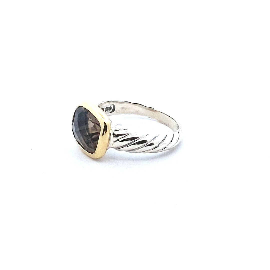 18K Yellow Gold Sterling David Yurman Checkerboard Smokey Quartz Ring