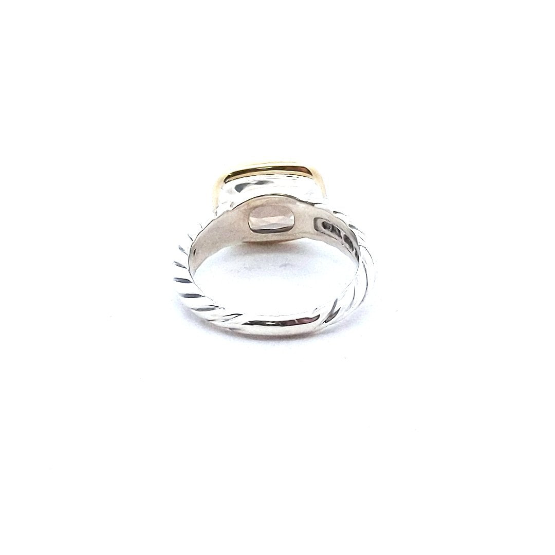 18K Yellow Gold Sterling David Yurman Checkerboard Smokey Quartz Ring