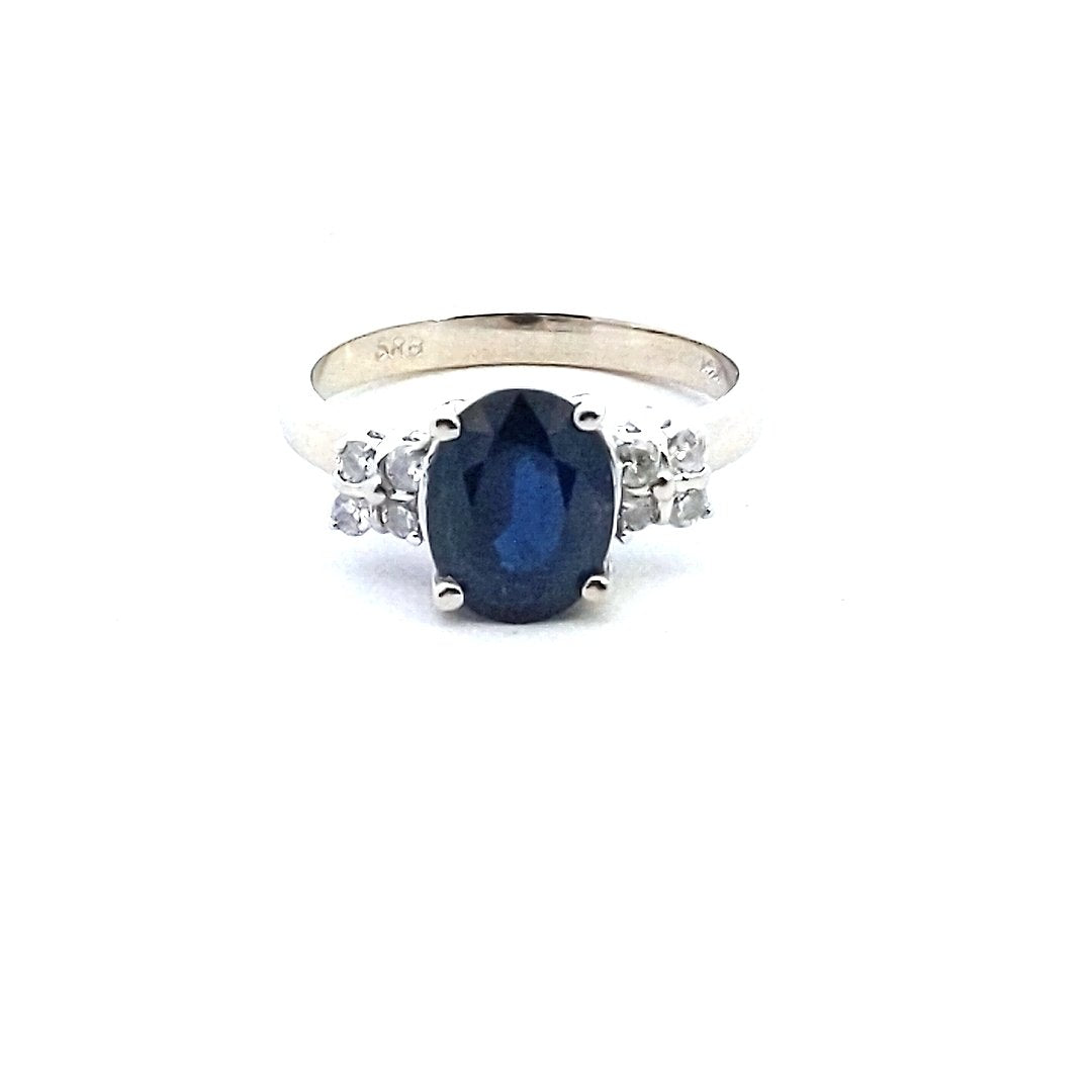Estate $1000 14K White Gold Sapphire Diamond Ring