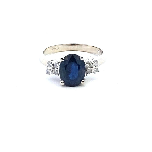 Estate $1000 14K White Gold Sapphire Diamond Ring