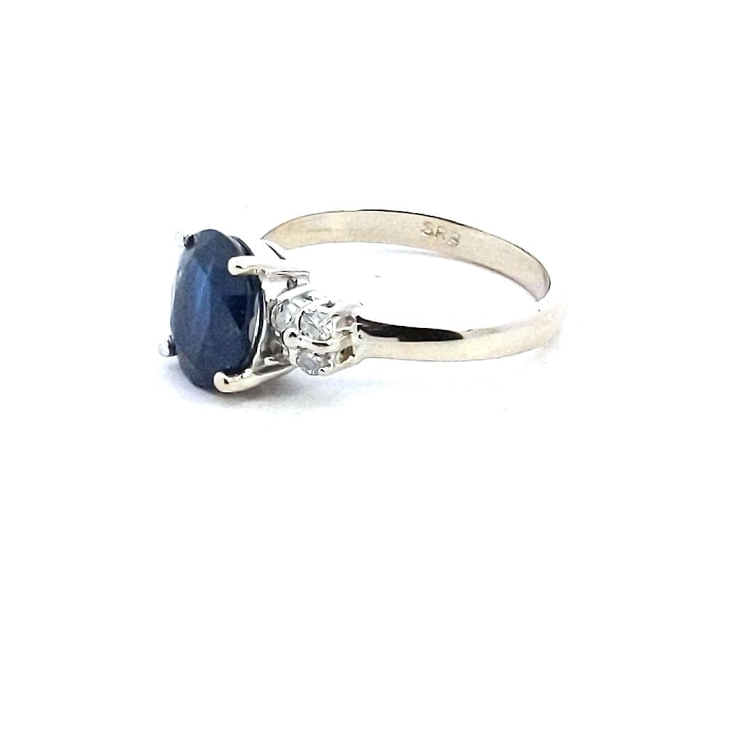 Estate $1000 14K White Gold Sapphire Diamond Ring