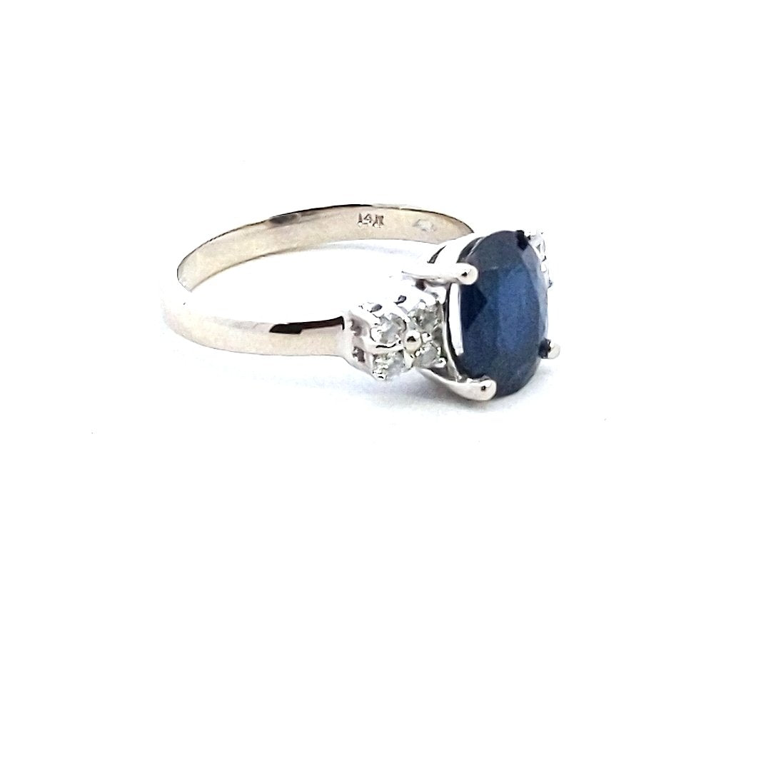 Estate $1000 14K White Gold Sapphire Diamond Ring