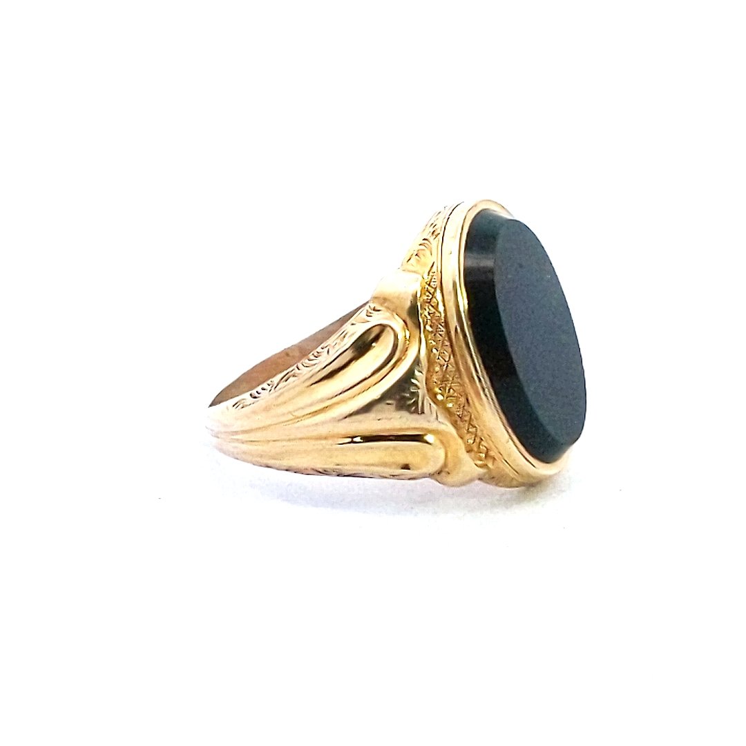 Antique $1000 14K Yellow Gold Edwardian Bloodstone Locket Poison Ring