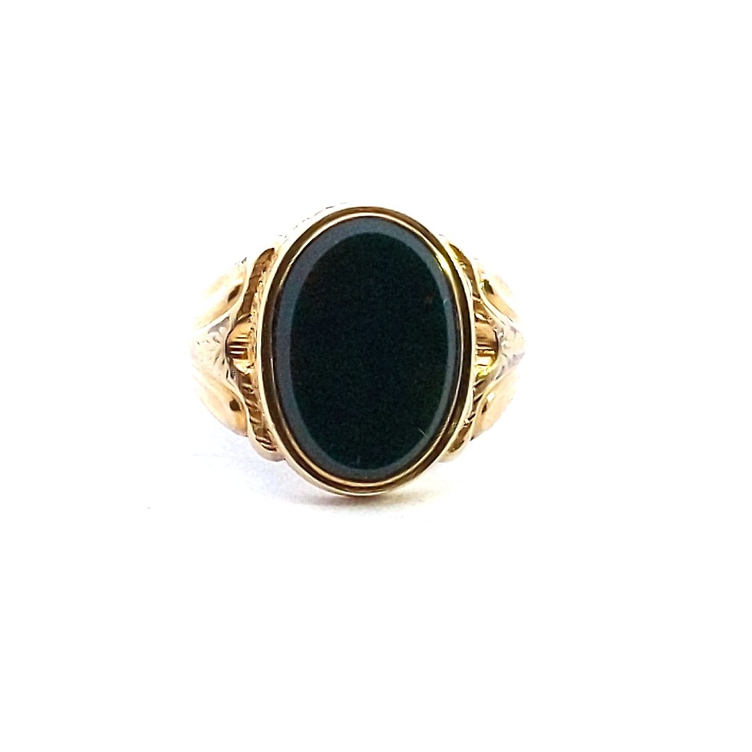 Antique $1000 14K Yellow Gold Edwardian Bloodstone Locket Poison Ring
