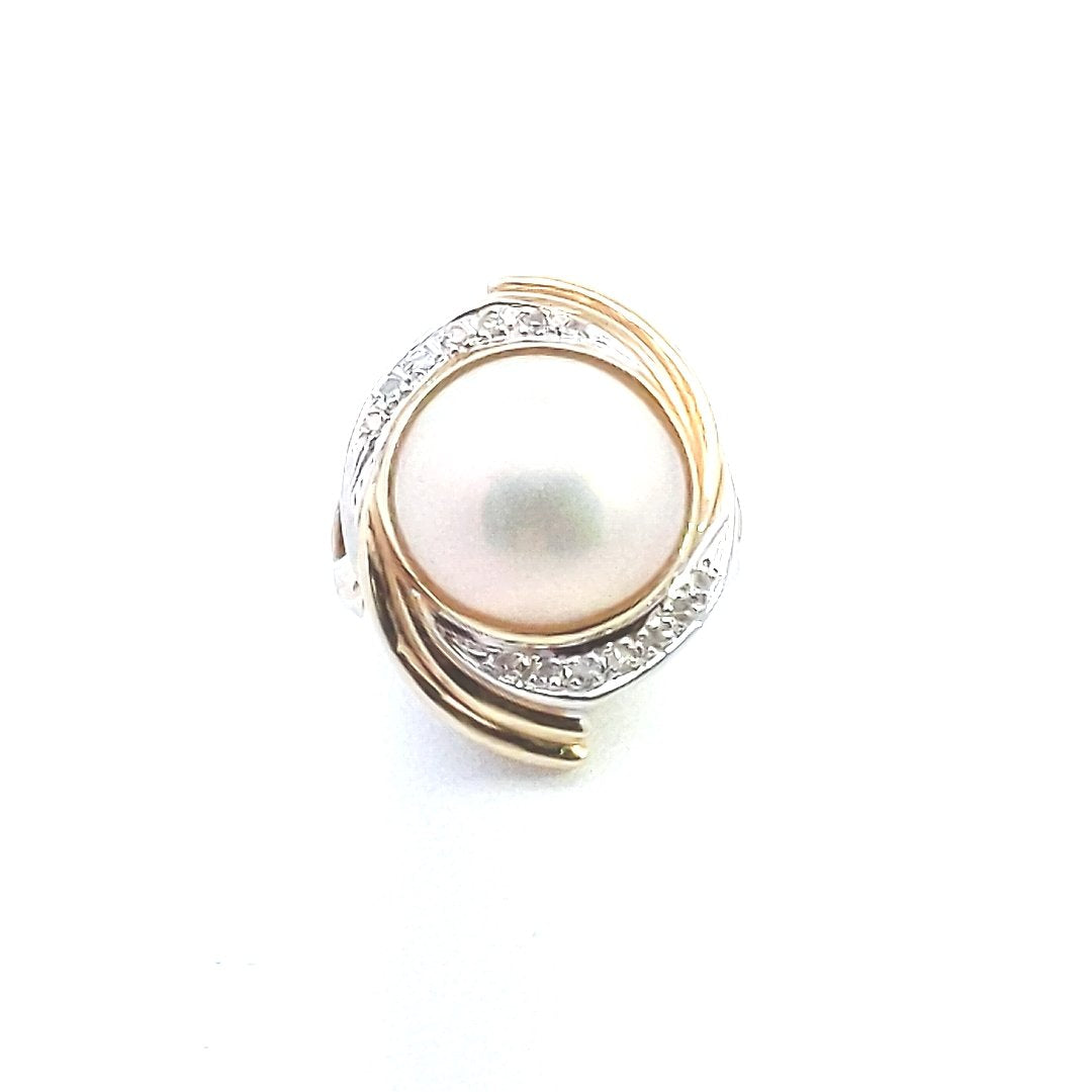 Estate $400 14K Yellow Gold Mabe Pearl Diamond Ring