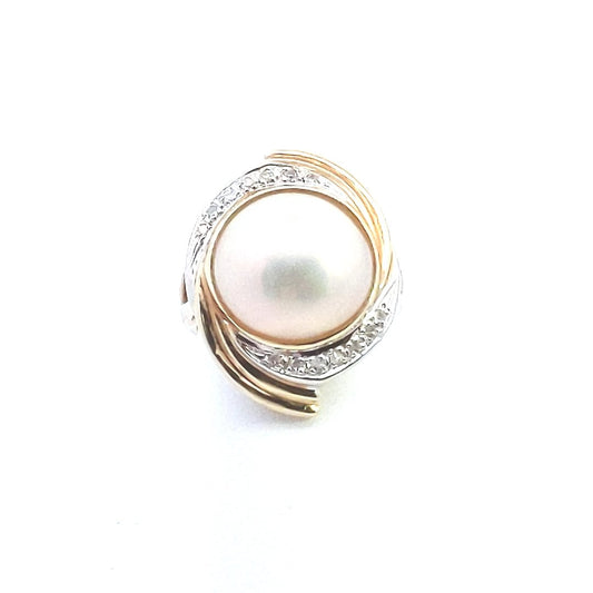 Estate $400 14K Yellow Gold Mabe Pearl Diamond Ring