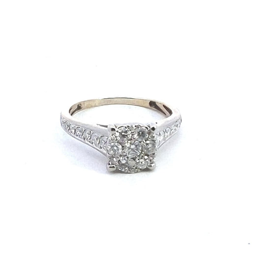 Estate $700 14K White Gold Diamond Cluster Ring
