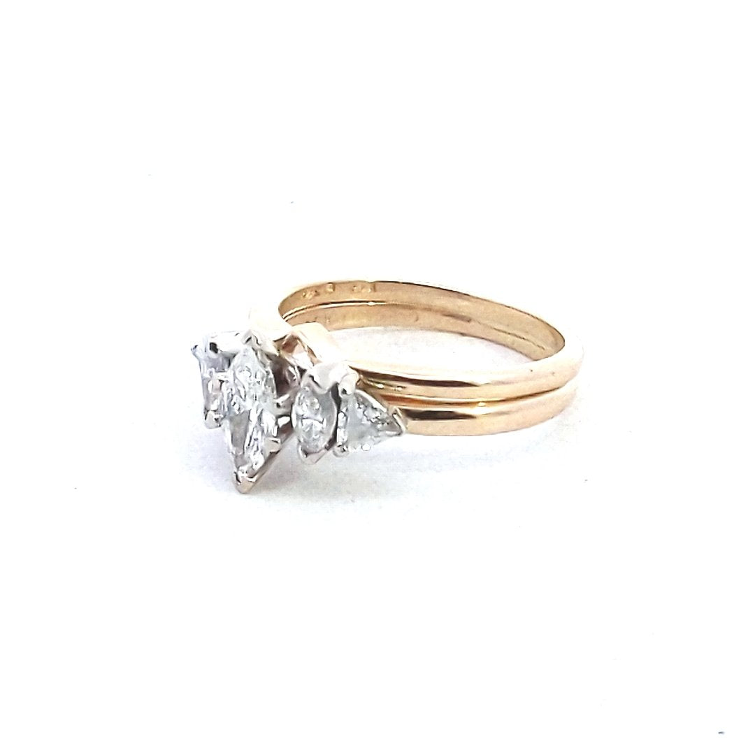 Vintage $1300 14K Two Tone Gold Marquise Trillion Diamond Ring