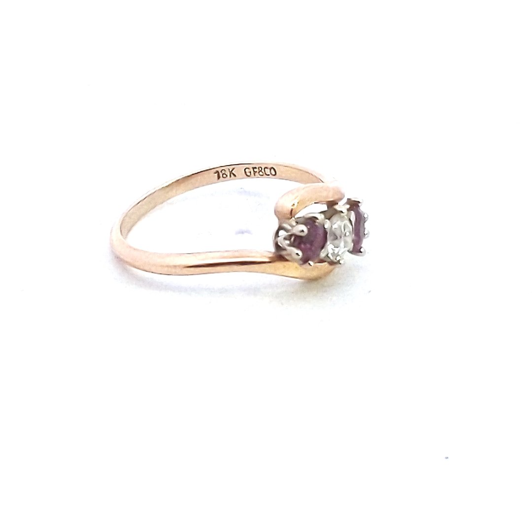 Antique $790 18K Yellow Gold Diamond Ruby Bypass Crossover Ring
