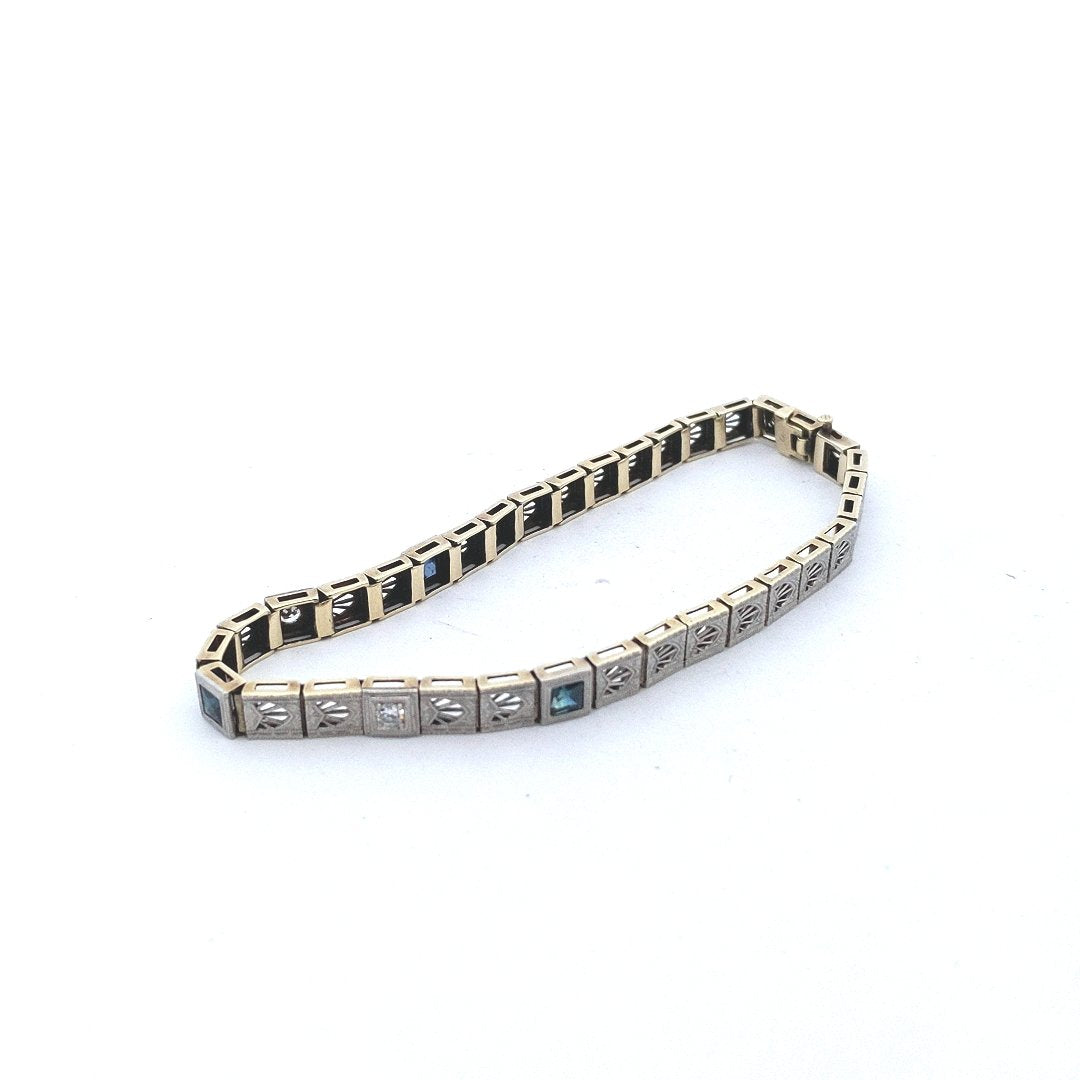 Antique Platinum Deco Natural Diamond Lab Created Sapphire Bracelet