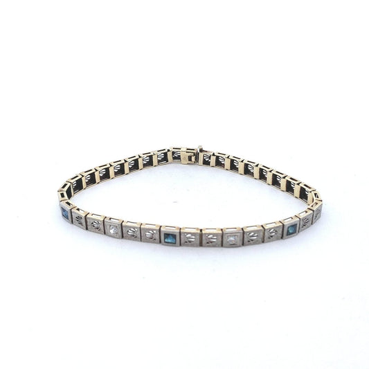 Antique Platinum Deco Natural Diamond Lab Created Sapphire Bracelet