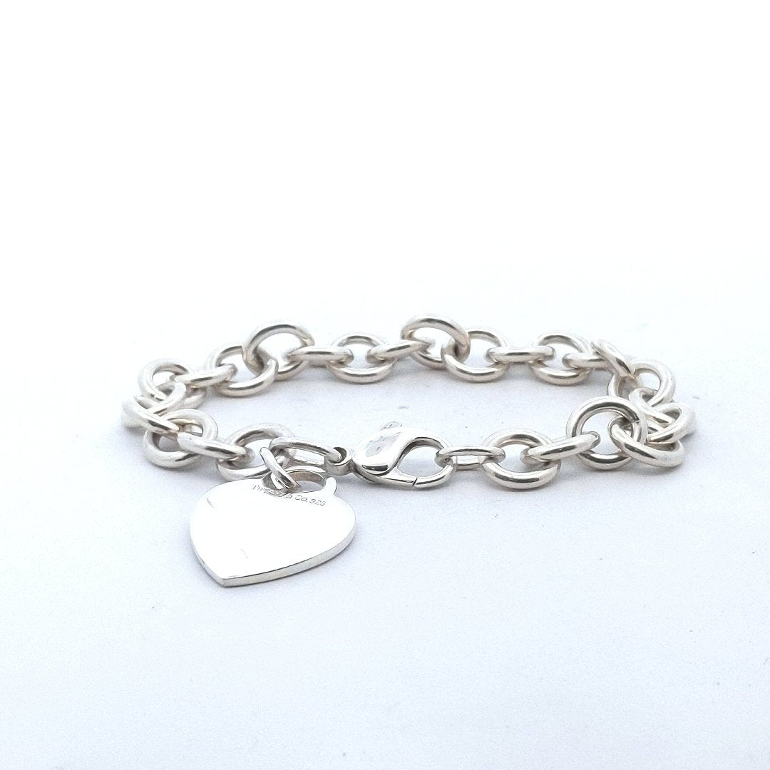 Designer $200 Tiffany & Co. Sterling Heart Tag Bracelet