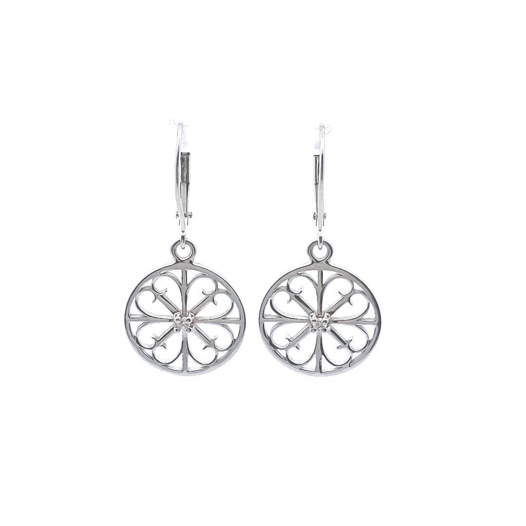 Estate $440 14K White Gold Diamond Circle Drop Earrings</p>