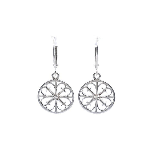 Estate $440 14K White Gold Diamond Circle Drop Earrings</p>