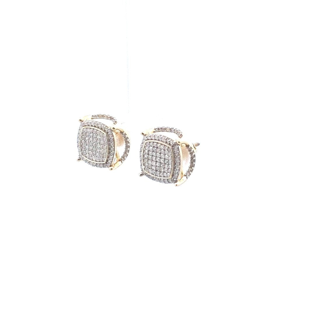 Estate $390 10K Yellow Gold Micro-Pave Diamond Earrings