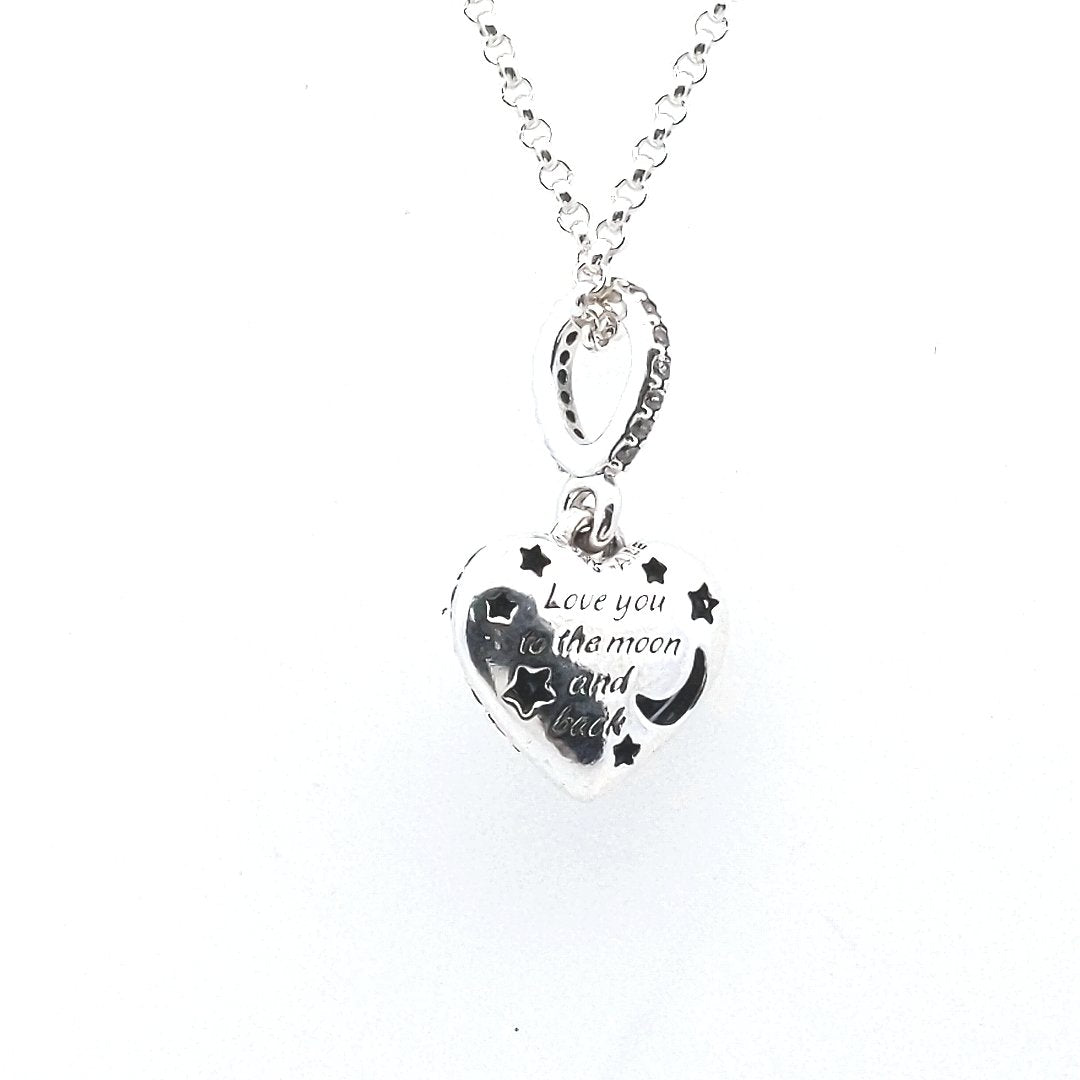 Designer $80 Sterling Pandora Blue Sparkling Moon In Heart Necklace