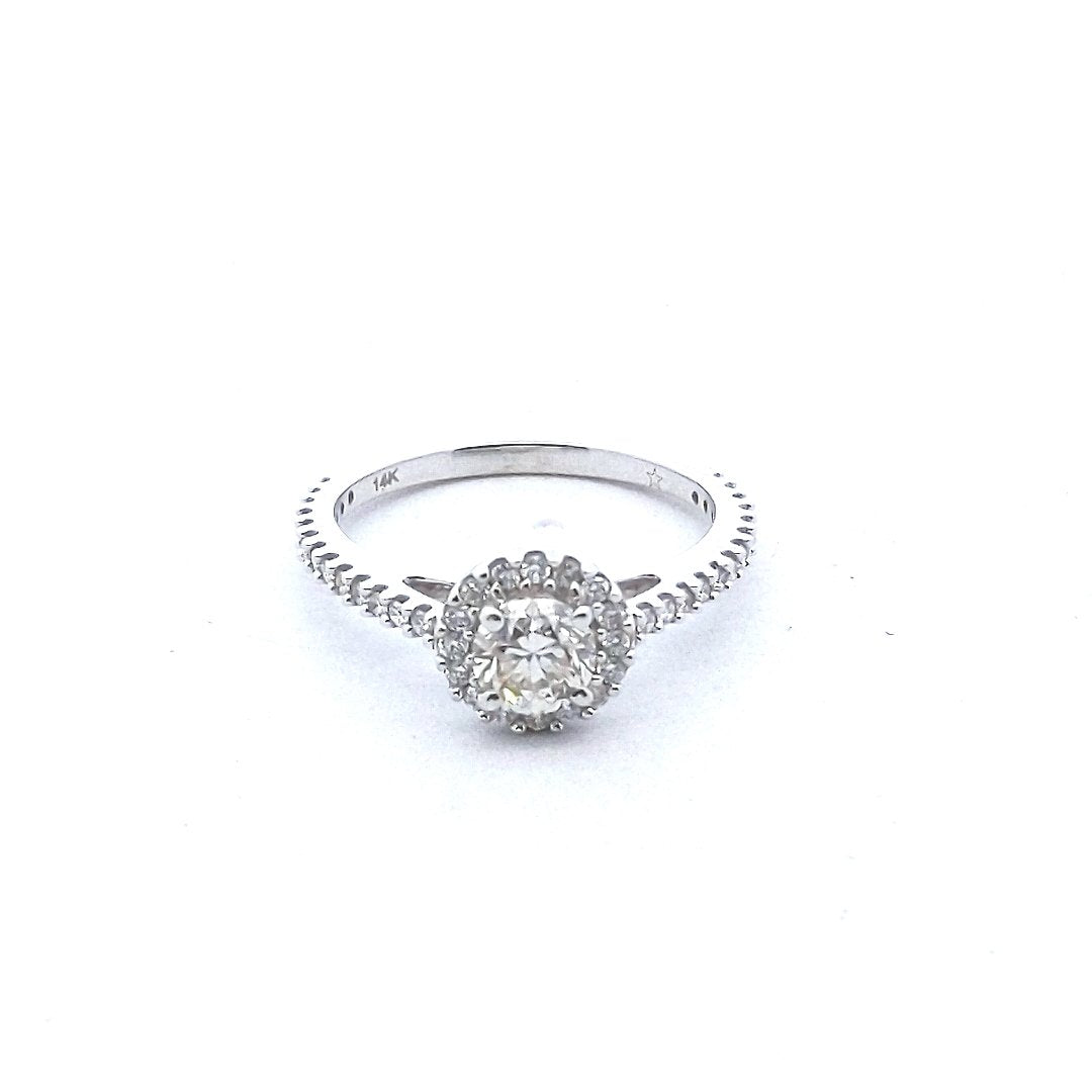 Estate $1300 14K White Gold Diamond Halo Engagement Ring