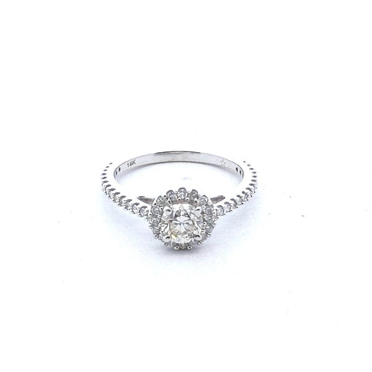 Estate $1300 14K White Gold Diamond Halo Engagement Ring
