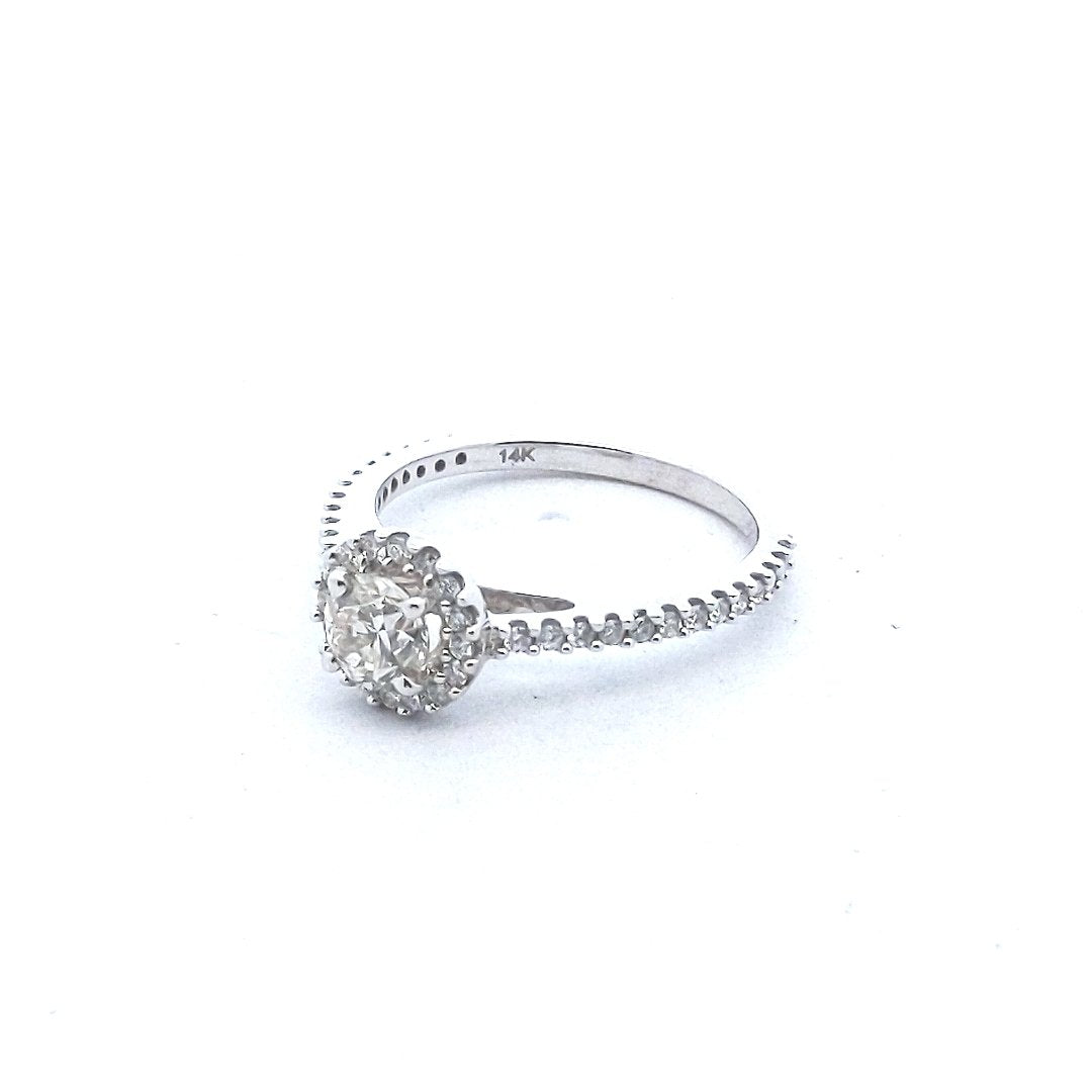 Estate $1300 14K White Gold Diamond Halo Engagement Ring
