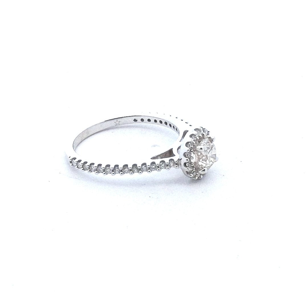 Estate $1300 14K White Gold Diamond Halo Engagement Ring