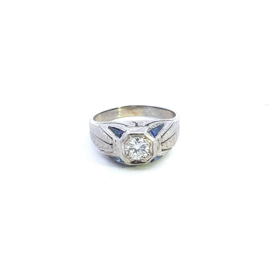 Antique 18K White Gold GIA Certified Diamond Art Deco Ring