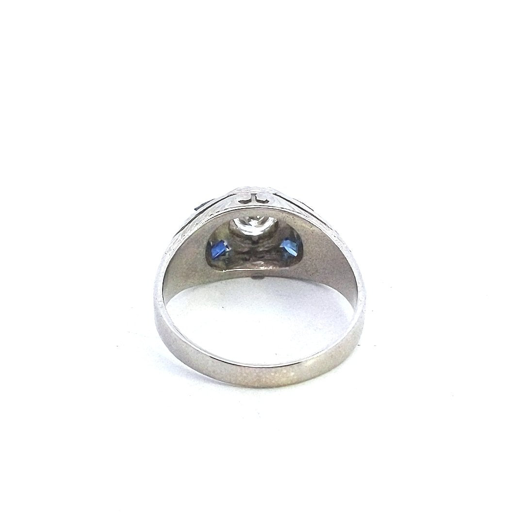 Antique 18K White Gold GIA Certified Diamond Art Deco Ring
