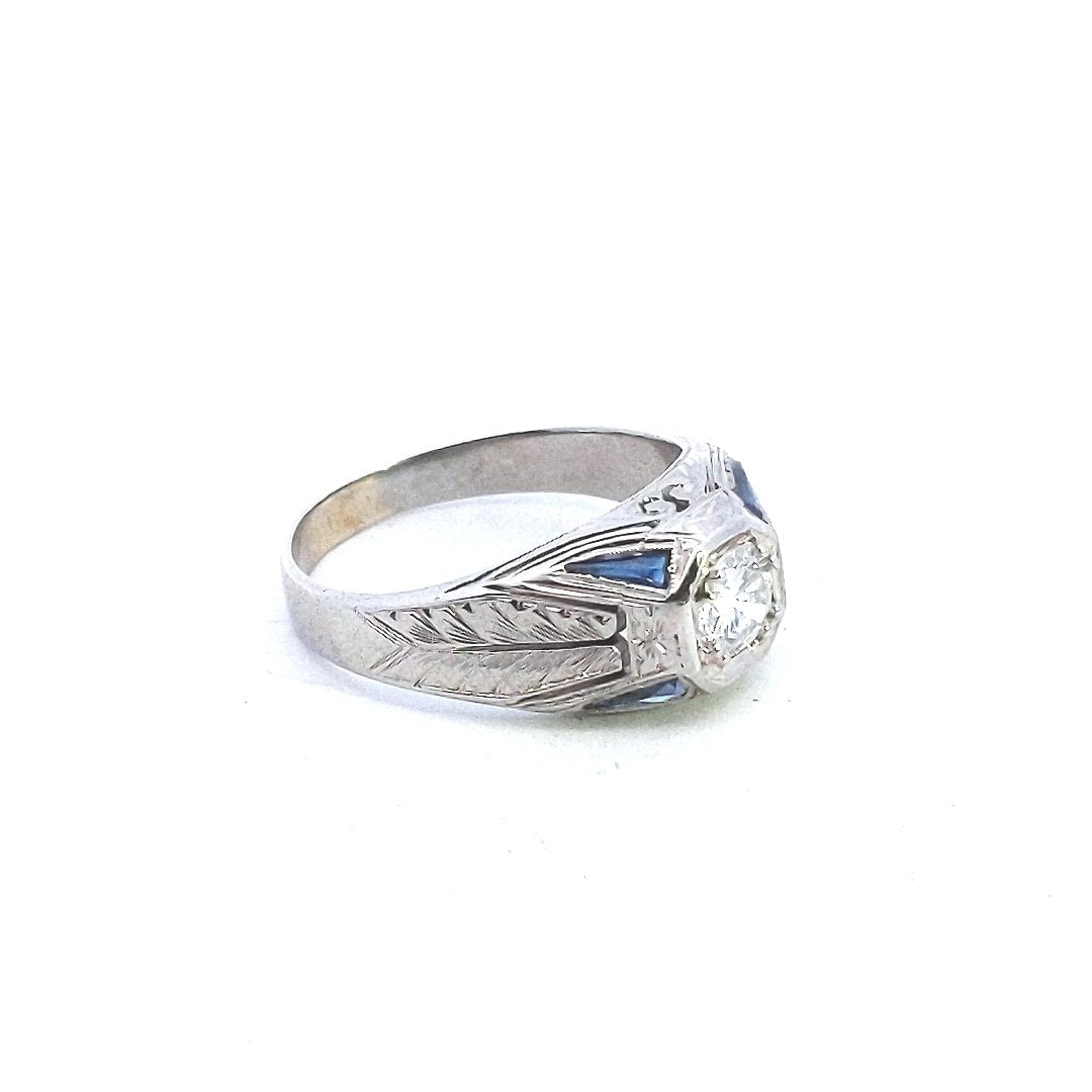 Antique 18K White Gold GIA Certified Diamond Art Deco Ring