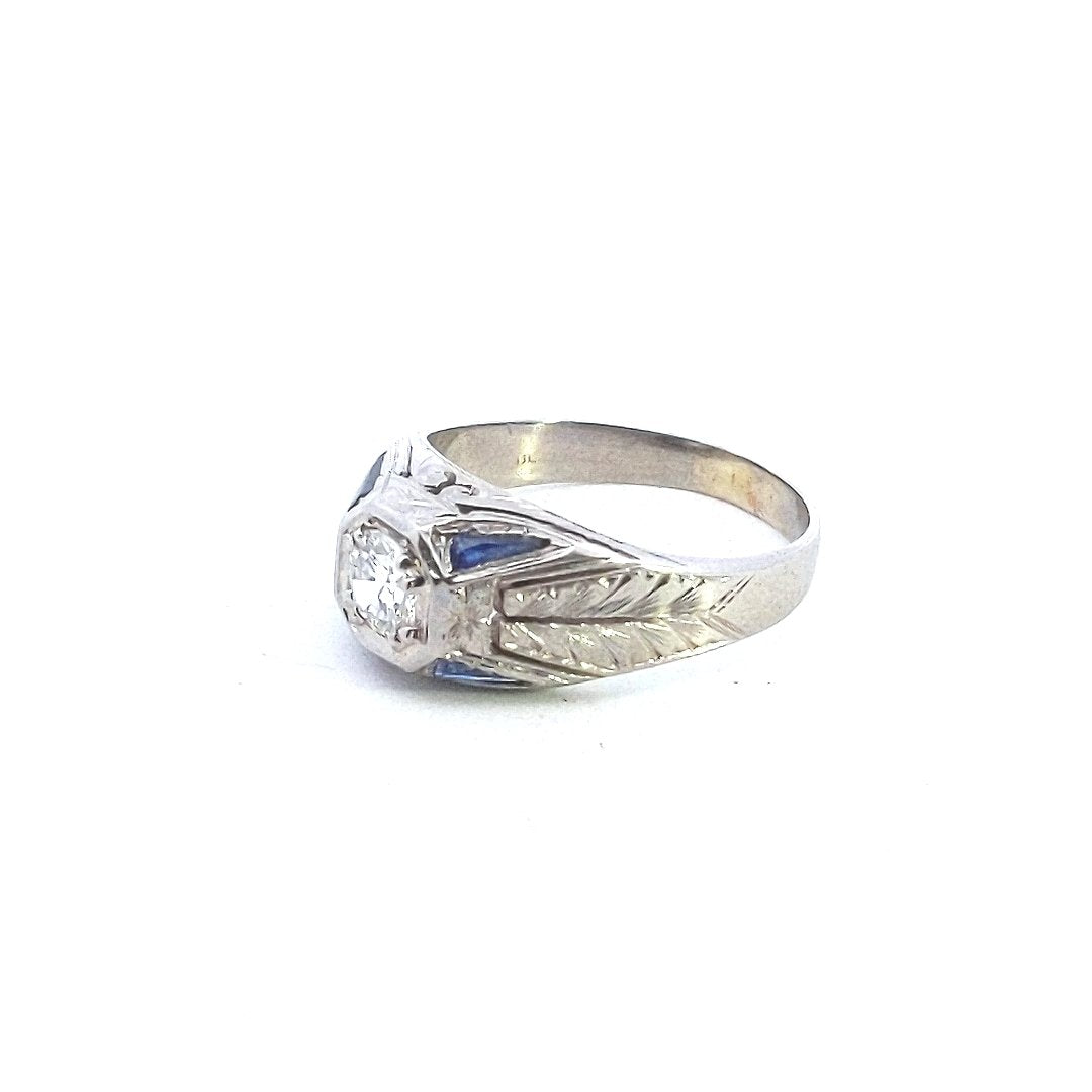 Antique 18K White Gold GIA Certified Diamond Art Deco Ring