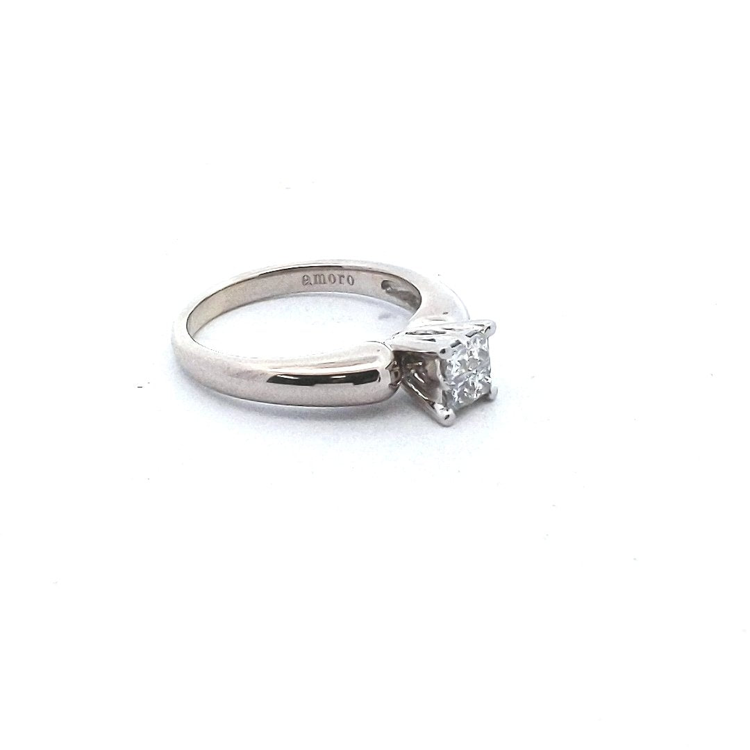 Estate $700 14K White Gold Princess Cut Diamond Cluster Ring