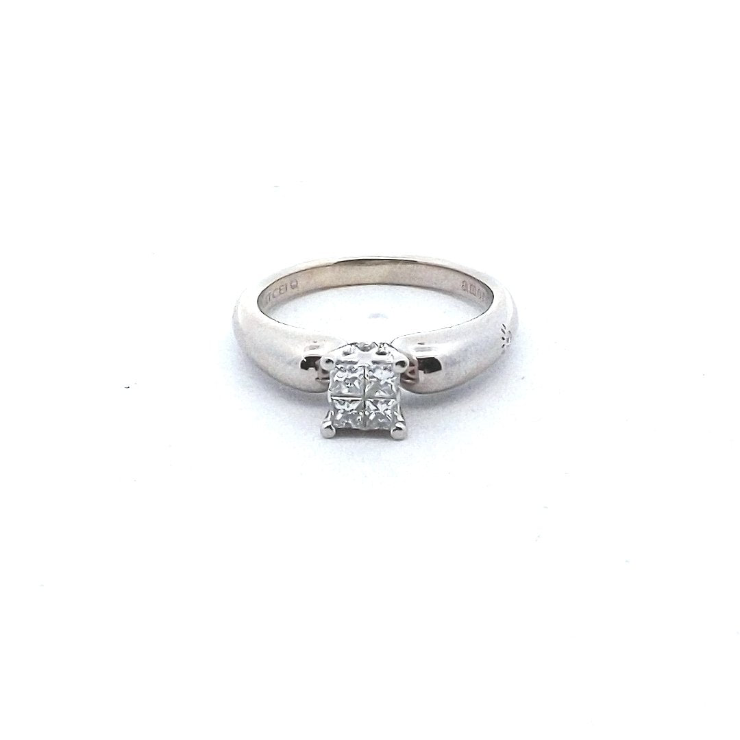 Estate $700 14K White Gold Princess Cut Diamond Cluster Ring