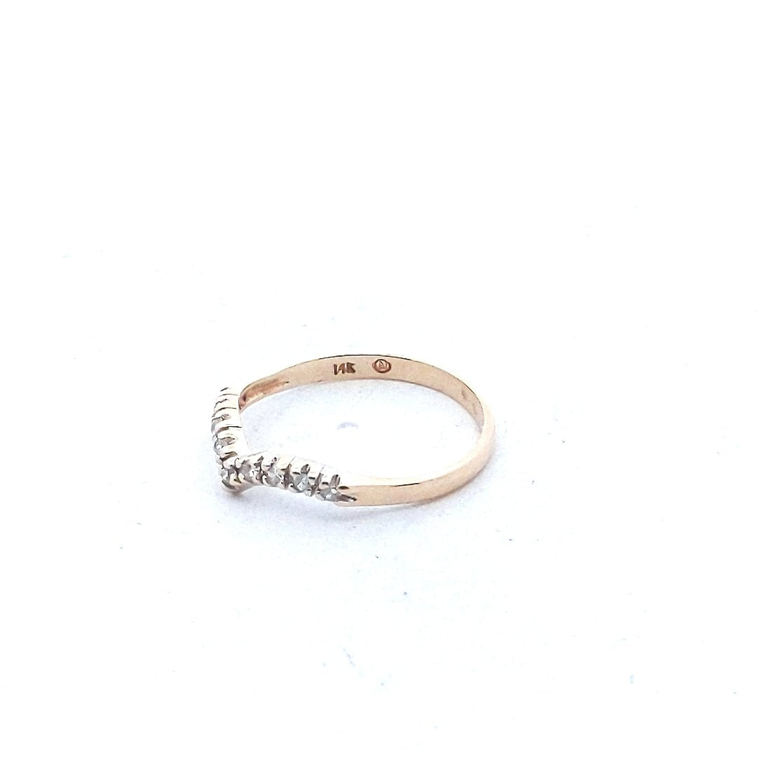 Estate $200 14K Two Tone Gold Stackable Diamond V Band